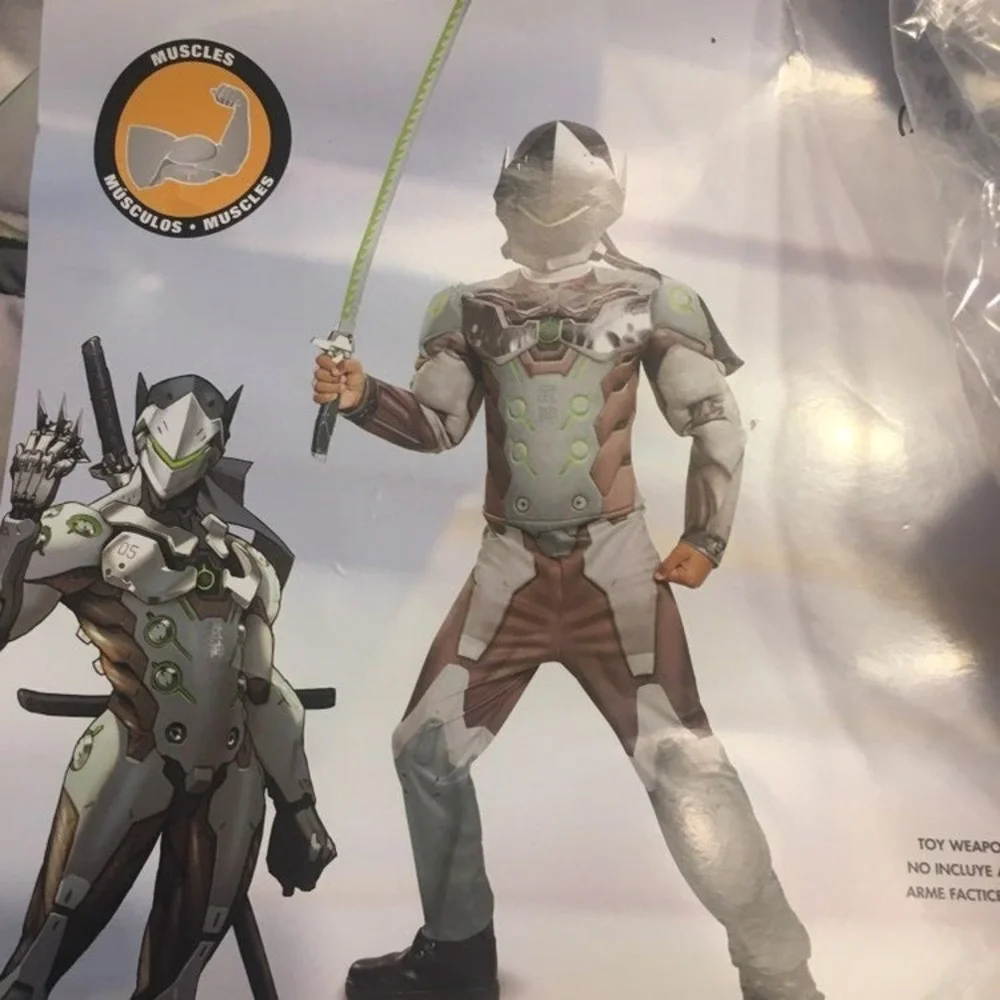 Disguise Genji Costume Kids M 7-8 Grey New Muscle Padded Mask Overwatch